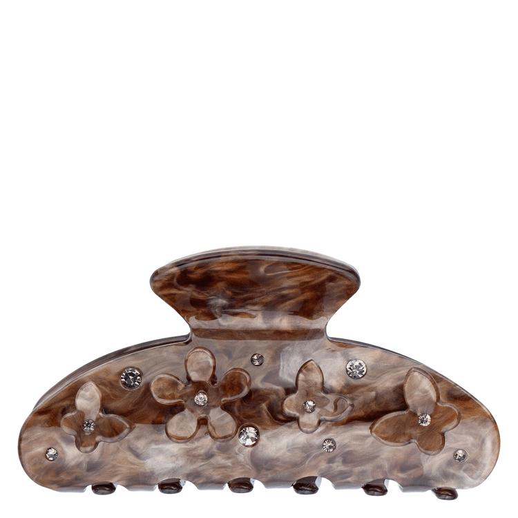 Large - Chocolate Brown- Flower & Butterfly Hair Claw - Dark Department